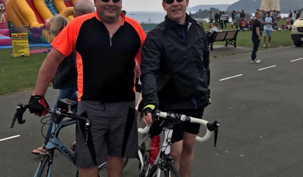 Darran (left) and Mike after finishing the ride in Plymouth