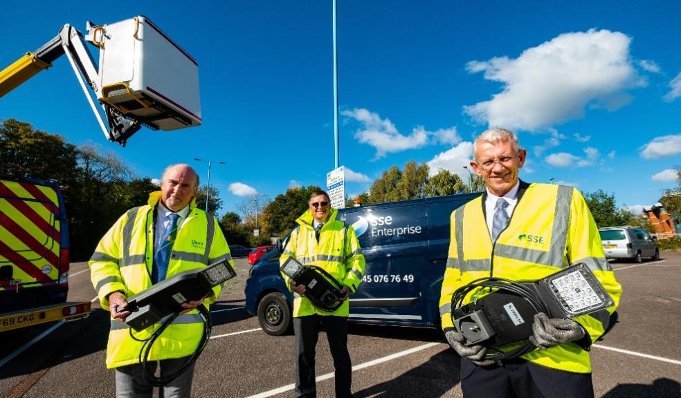 Photo left to right - Councillor Stuart Hughes, Cabinet Member for Highway Management, Chris Cranston, Devon County Council Highway Operations and Communications Manager, and Andy O’Connor, Director of Lighting Services at SSE. ©Stuart Nicol Photography,