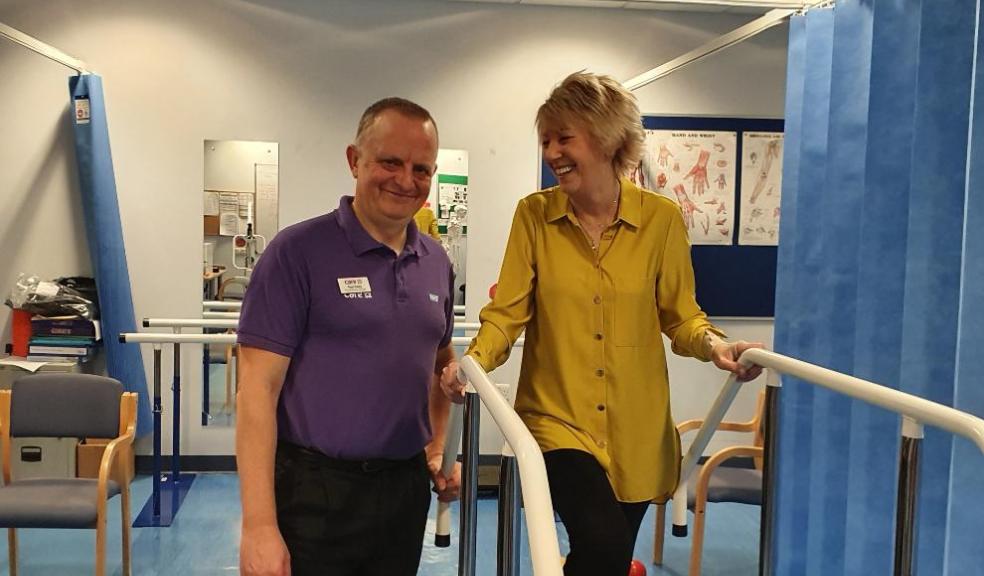 Sue Tripp with Paul Soley, Physiotherapy Manager at Peninsula NHS Treatment Centre.