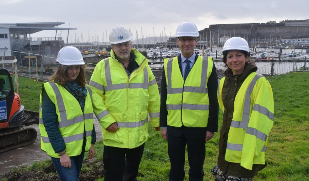 (l-r) Natural Infrastructure Officer Emmie Readman, Richard Kedzia of Hannon Homes, Councillor Patrick Nicholson and Natural Infastructure Officer Zoe Sydenham at Teat’s Hill as work begins. Photo: Plymouth City Council
