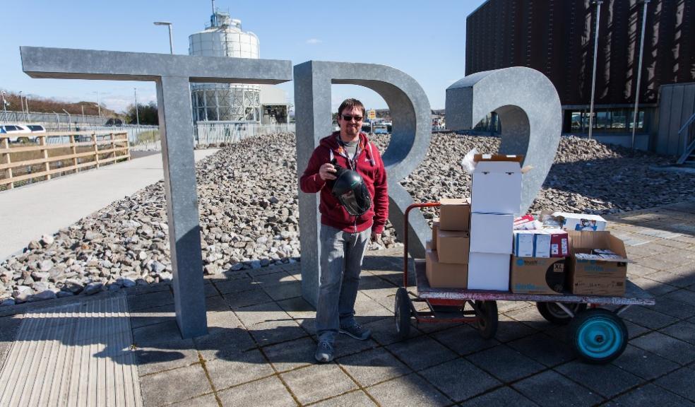 Brendan Cusack, Head of Workshop at Theatre Royal Plymouth’s TR2 is pictured handing over the equipment