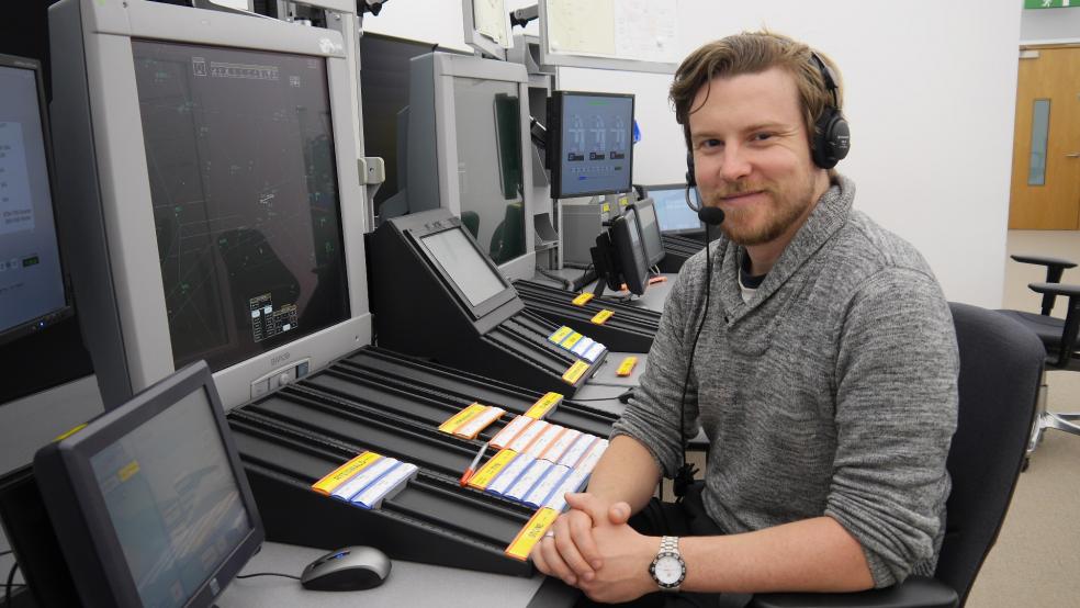 Trainee air traffic controller David Wright at NATS' Hampshire training facility