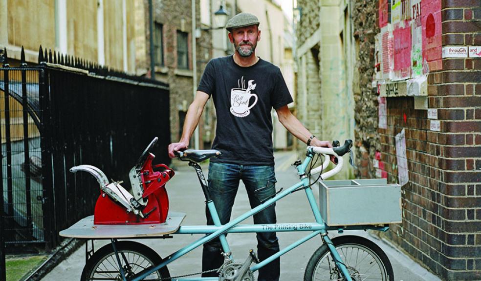 Nick Hand and the print bike, photo by Jonathan Cherry
