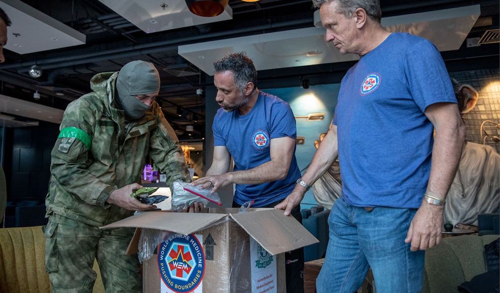 Ukraine medic unpacking supplies with Luca Alfatti and Mark Hannaford 