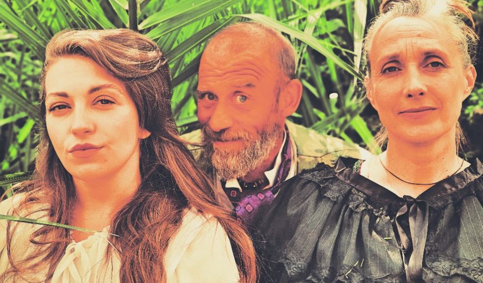 Jenny Trapp as Mistress Ford, Jay Joel as Falstaff and Heather Roan as Mistress Page in British Touring Shakespeare's Merry Wives of Windsor, photo by T Thornhill