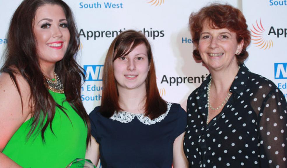 Abby Morgan winner of the Inspirational Apprentice Award, Chantelle Lea who was awarded the Higher Apprentice of the Year Award and Ann James, Chief Executive of Plymouth Hospitals NHS Trust