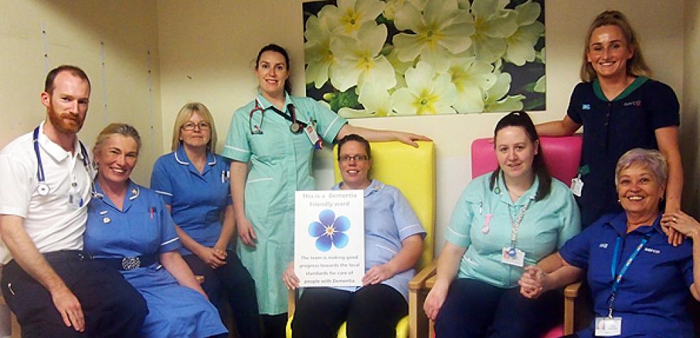 Members of the team on Monkswell Ward with their Demenria Friendly Award