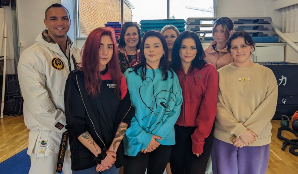 Some of the Petroc students with trainer Aaron Blake.