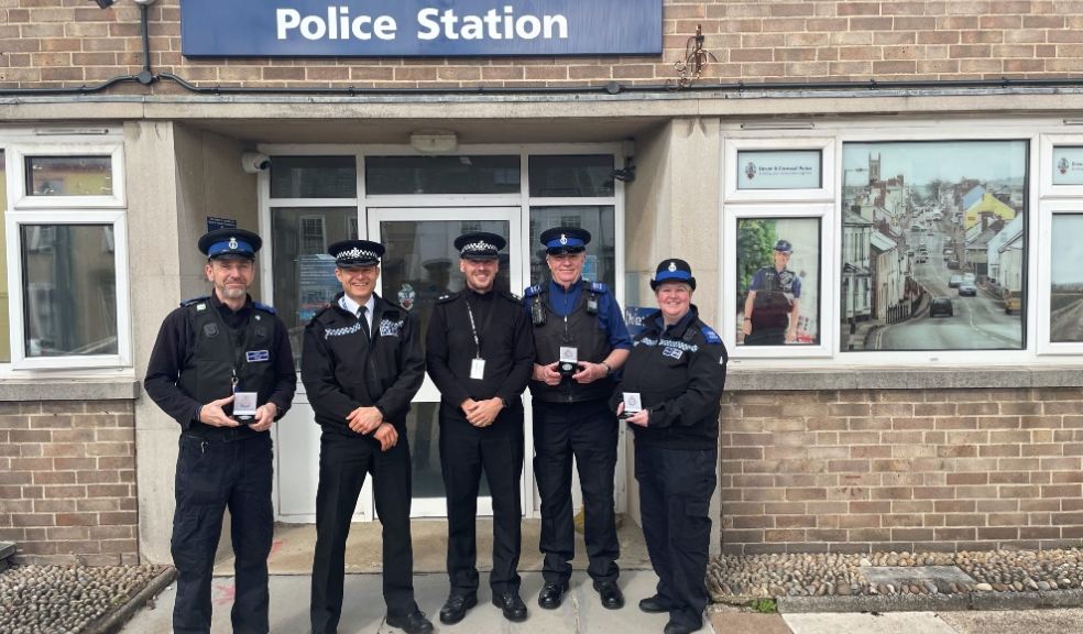 PCSO Darren England (far left), then Chief Insp John Shuttleworth, Inspector Phil Gray (centre), PCSO Michael McGauley and PCSO Hayley Widger (far right).