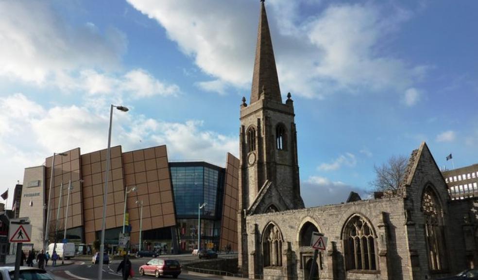 Charles Church and Drake Circus Shopping Centre, Plymouth. © Copyright Tom Jolliffe and licensed for reuse under a Creative Commons Licence.