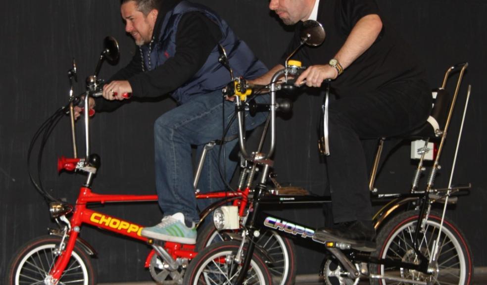 Richard and Phil put in some practice on their chopper bikes. Photo courtesy of Exeter Diocese.