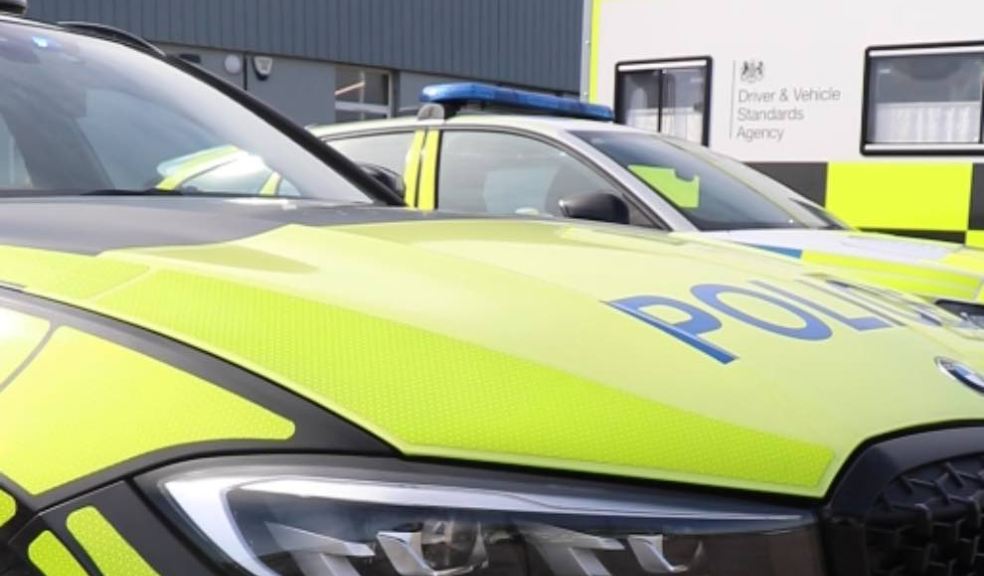 Pictured: Devon & Cornwall Police vehicles alongside DVSA at Newton Abbot Racecourse