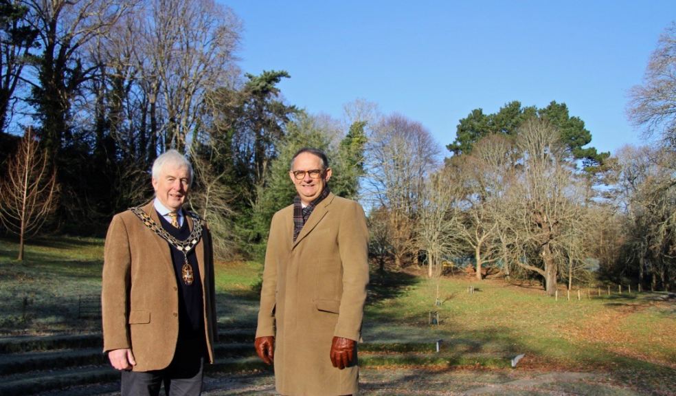 Cllr Chris Lockyear, Chair of Sidmouth Town Council, with Christopher Holland, Town Clerk, at the Knowle.