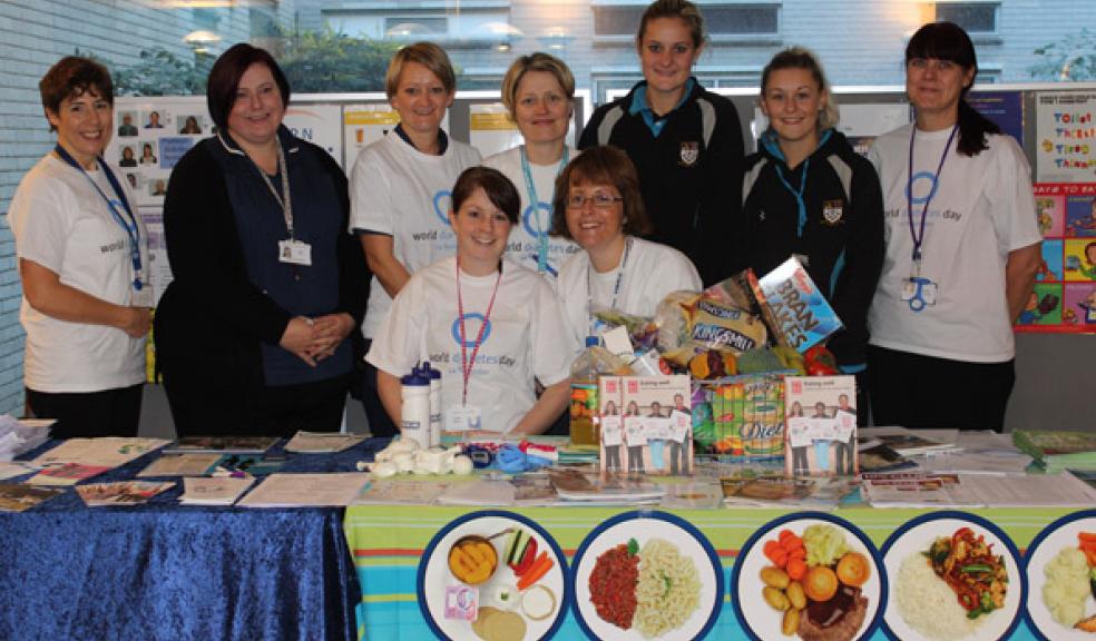 Specialist diabetes nurses, dieticians, staff from research in diabetes and students from Marjon manning stand in main concourse