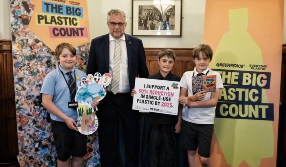 PHOTO TITLE: Steve Double, MP for St Austell and Newquay meeting children in The House of Commons. Big Plastic Count Youth Empowerment Day, London, 2022, Credit: Greenpeace UK.
