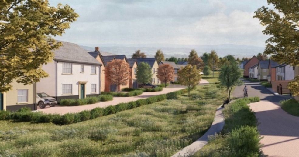Photo caption: A computer-generated image of what Bellway’s Libbets Grange development on the north-eastern edge of Crediton will look like as the construction work has begun.