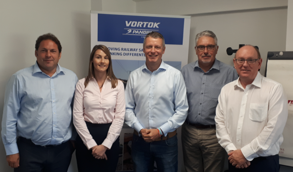 L-R: Darren Caplan, Chief Executive, Railway Industry Association; Hannah Squire, Sales Administrator and MBA Student, Vortok; Luke Pollard MP; John Pettitt, Sales and Marketing Manager, Vortok; Richard Robertson, Managing Director Equipment and Control, Vortok