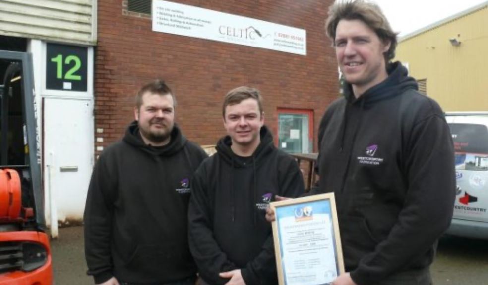 Photo: Left to right: Neil Hart, Jay Hart and Jack Gailer with Westcountry Fabrication’s first ISO9001 certificate in 2014