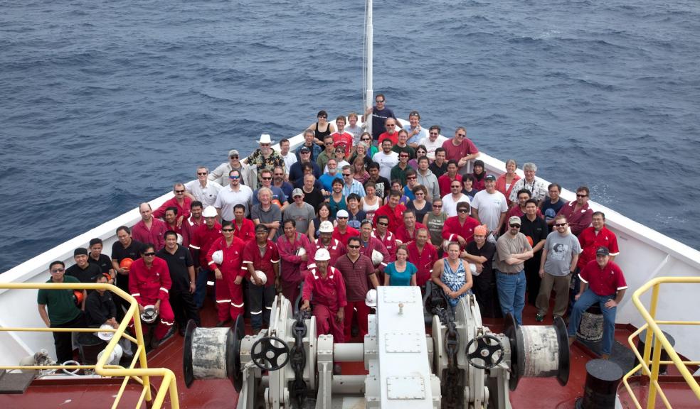 Researchers aboard the JOIDES Resolution in the Pacific Ocean