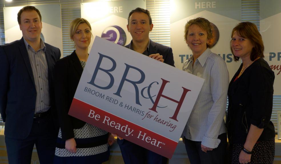 (Centre) Curtis Alcock, Owner ‘Audify’ By Broom Reid & Harris and team outside the shop at Guildhall Shopping Centre