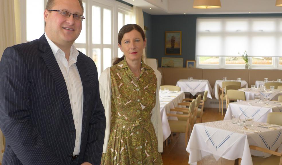 Photograph by Glen King - Mike Pinney, Contracting Director at C G Fry & Son and Mary-Lou Sturridge of The Seaside Boarding House in the restaurant of The Seaside Boarding House
