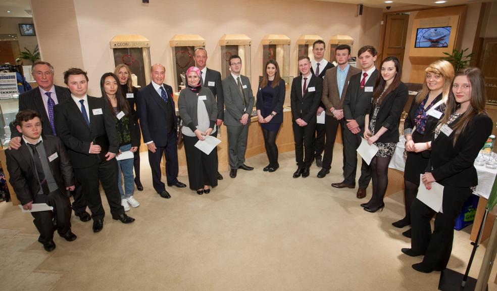 Students, officials from the Plymouth Business School and directors and managers from Michael Spiers at the launch of the competition