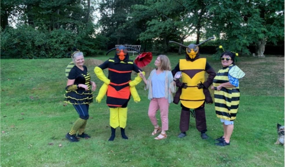 Tracey Frankpitt alongside characters from The Attack of the Yellow-Legged Asian Hornet.