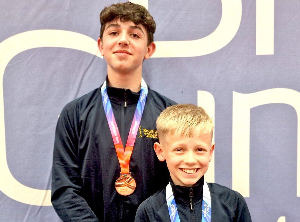 Three medals for Honiton gymnasts at national acrobatic finals Coen and Oscar 