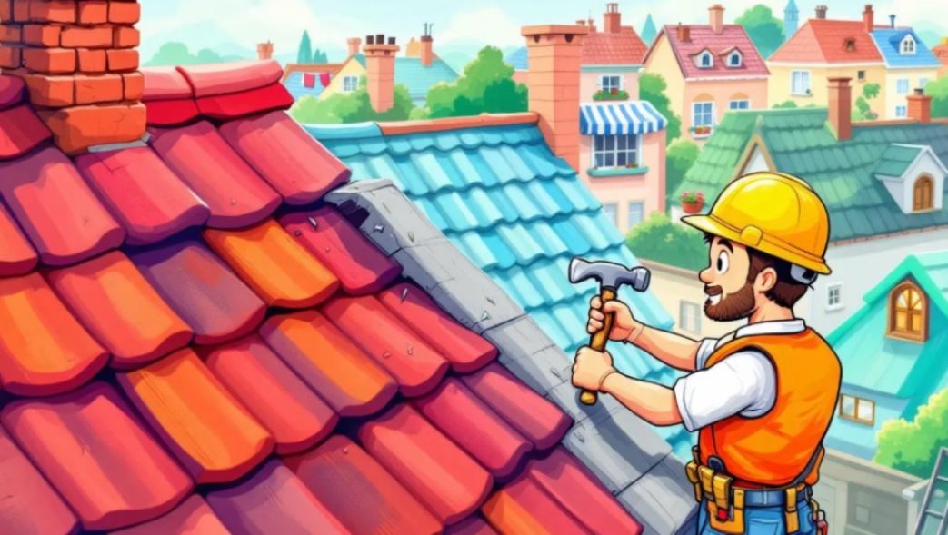 London roof construction project cartoon