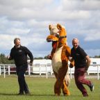 Exeter Racecourse general manager Jack Parkinson, Dexter and clerk of the course Jason Loosemoore