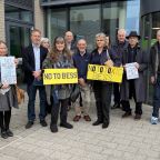 Local residents opposing the Hazelhurst BESS outside the Public Inquiry in Honiton