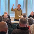 Members of the Residents' Action Group address the meeting. Photo by Sharon Goble for Devon CPRE.