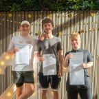 Will Brounger, Charlie Chappell and Joseph Hancox celebrate their GCSE results