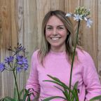 A woman holding varieties of Agapanthus