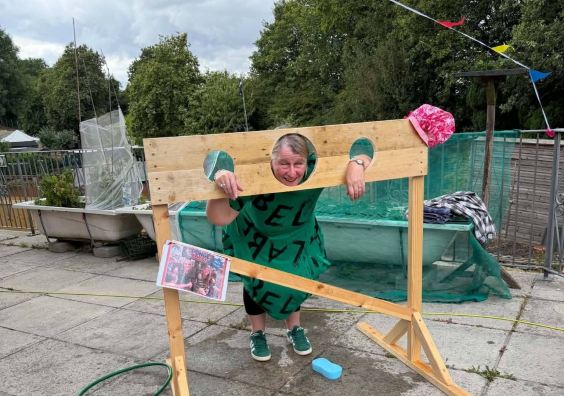 Butterfly Lodge manager Clare Sinclair in the stocks