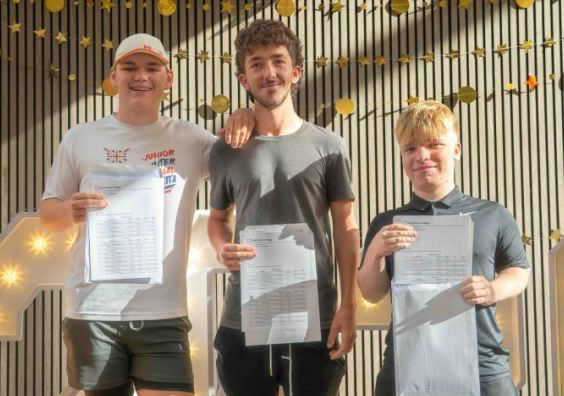 Will Brounger, Charlie Chappell and Joseph Hancox celebrate their GCSE results