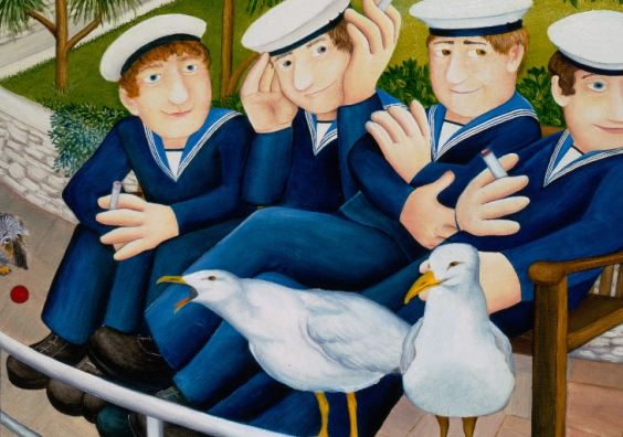 Sailors and Seagulls by Beryl Cook. Courtesy of www.ourberylcook (C) John Cook 2025.