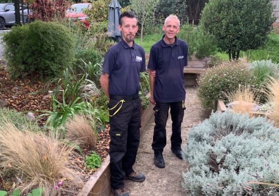Dave McCarthy and James Gallagher from Jack's Patch in Westbank's Sensory Garden. Photo: Westbank.