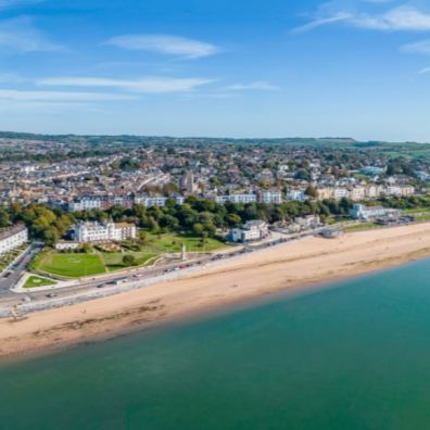 Aerial view of Exmouth Beach and Town seafront. Photo by Thomas Faull.