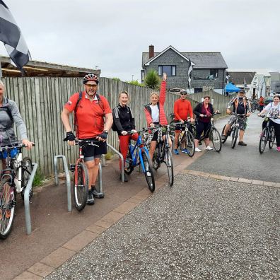 Left to Right on their bikes; Lisa Palmer, Barry Jones, Clare Hamilton, Sam Wilkinson, Paul Lovell, 