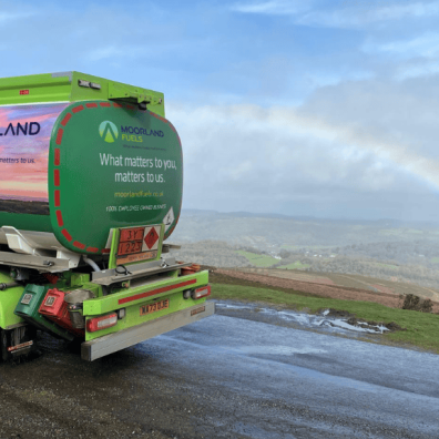 Moorland Fuels tanker with rainbow in the background