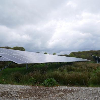 Close up of panels on a Devon solar farm