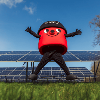 Vaccuum jumping in front of solar panels Vaccuum jumping in front of solar panels