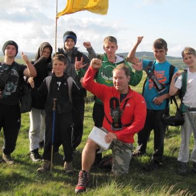 Jack Russell and students on the North to South Dartmoor Challenge