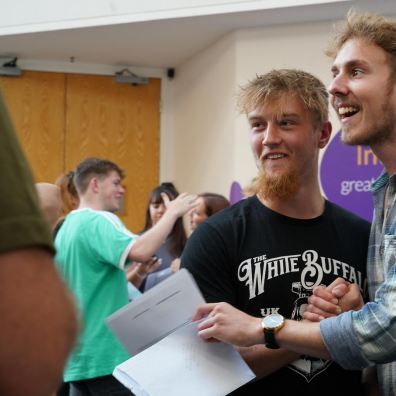 James Stocks and Aron Briggs receive their A-level Results