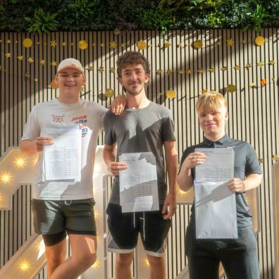 Will Brounger, Charlie Chappell and Joseph Hancox celebrate their GCSE results
