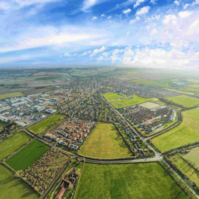 An aerial image of ButterCross Meadow in Somerton 