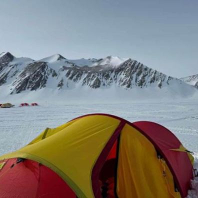 expedition tent in Antarctica pitched on ice and snow