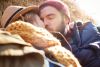 Farming couple kissing