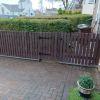 Recycled plastic picket fence, brown, flat top